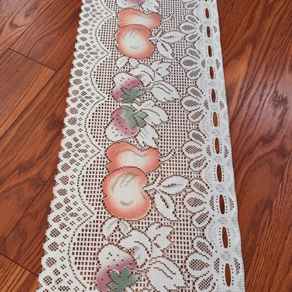 Vintage White Lace Table Runner Fruit Cottagecore Scalloped Edge 57 Inch